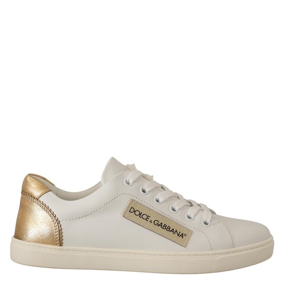 Dolce & Gabbana White Gold Leather Low Top Sneakers Shoes